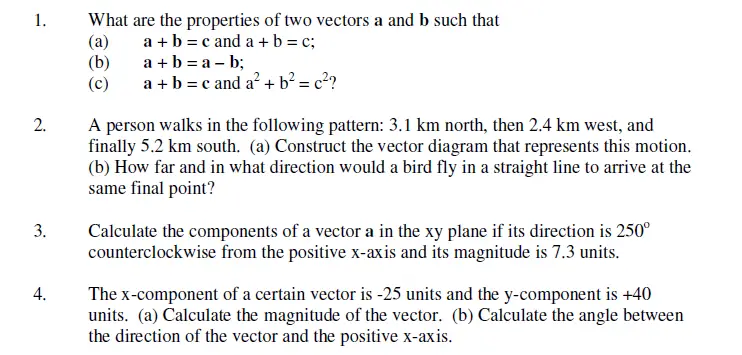 Numerical problem on Vector Physics - set 1 (Q 1 to Q4)
