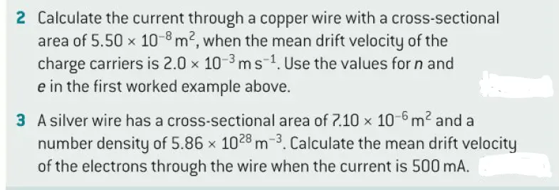 Drift velocity Numericals class 12 - Extra Questions as exercise