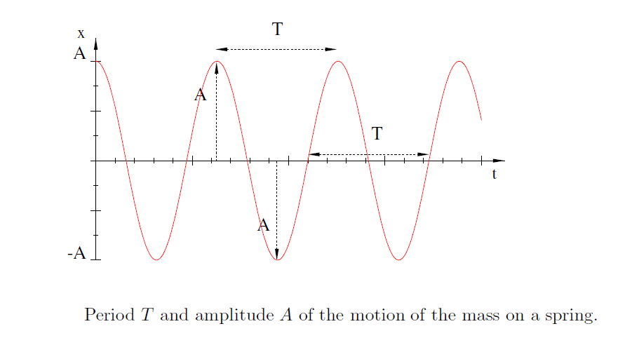 Amplitude and Time period shown on the x vs t graph