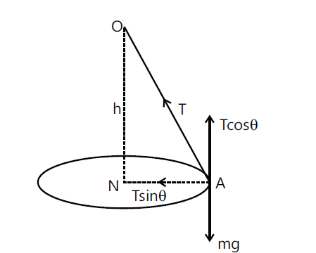 conical pendulum in a diagram with tension in the string and its components