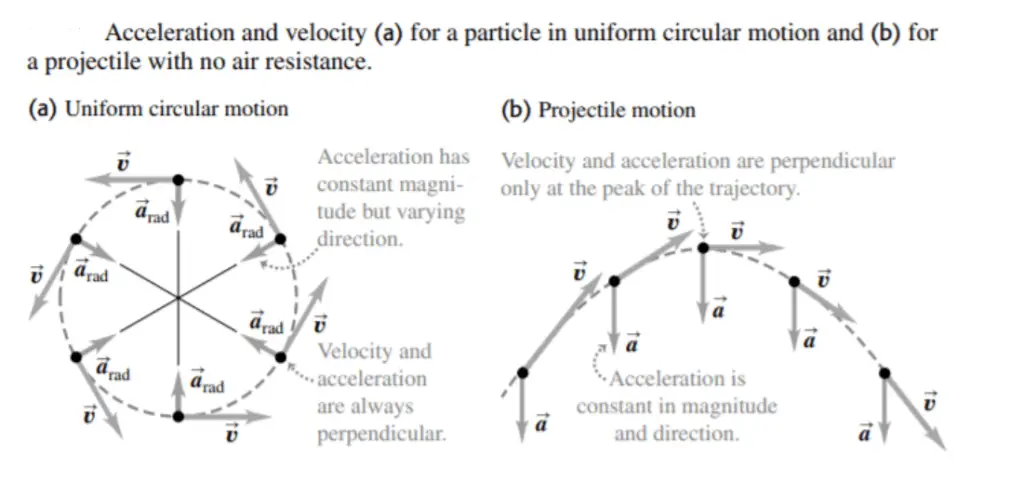 figure 3: Graphical presentation of the differences between Uniform circular motion and projectile motion