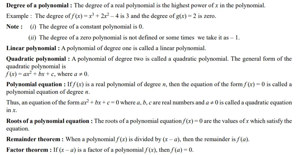Formulas & Theory on Degree of Polynomial | Linear & Quadratic polynomial | Polynomial equation & roots -these formulas are useful for SSC examination