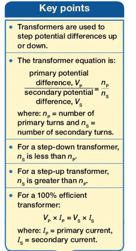 transformer equation and efficiency - chit sheet of formulas