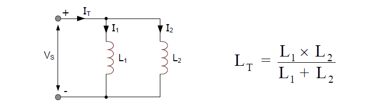 Two inductors in parallel  - circuit and formula sets 
