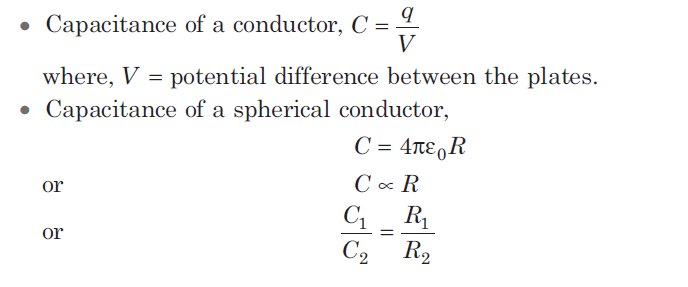 formulas for capacitance of a conductor & capacitance of a spherical conductor