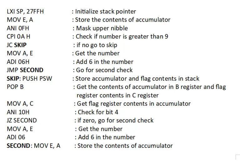 DAA Instruction in 8085 for BCD addition PhysicsTeacher.in