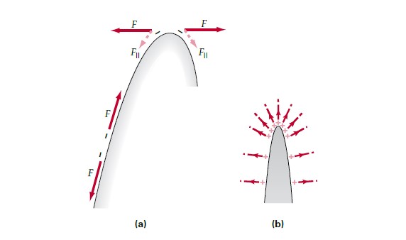Electric charge accumulates in the highly curved surface regions of the conductor - why?